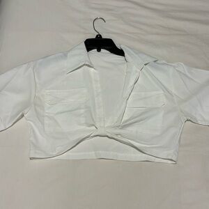 Micas medium white cropped collared shirt